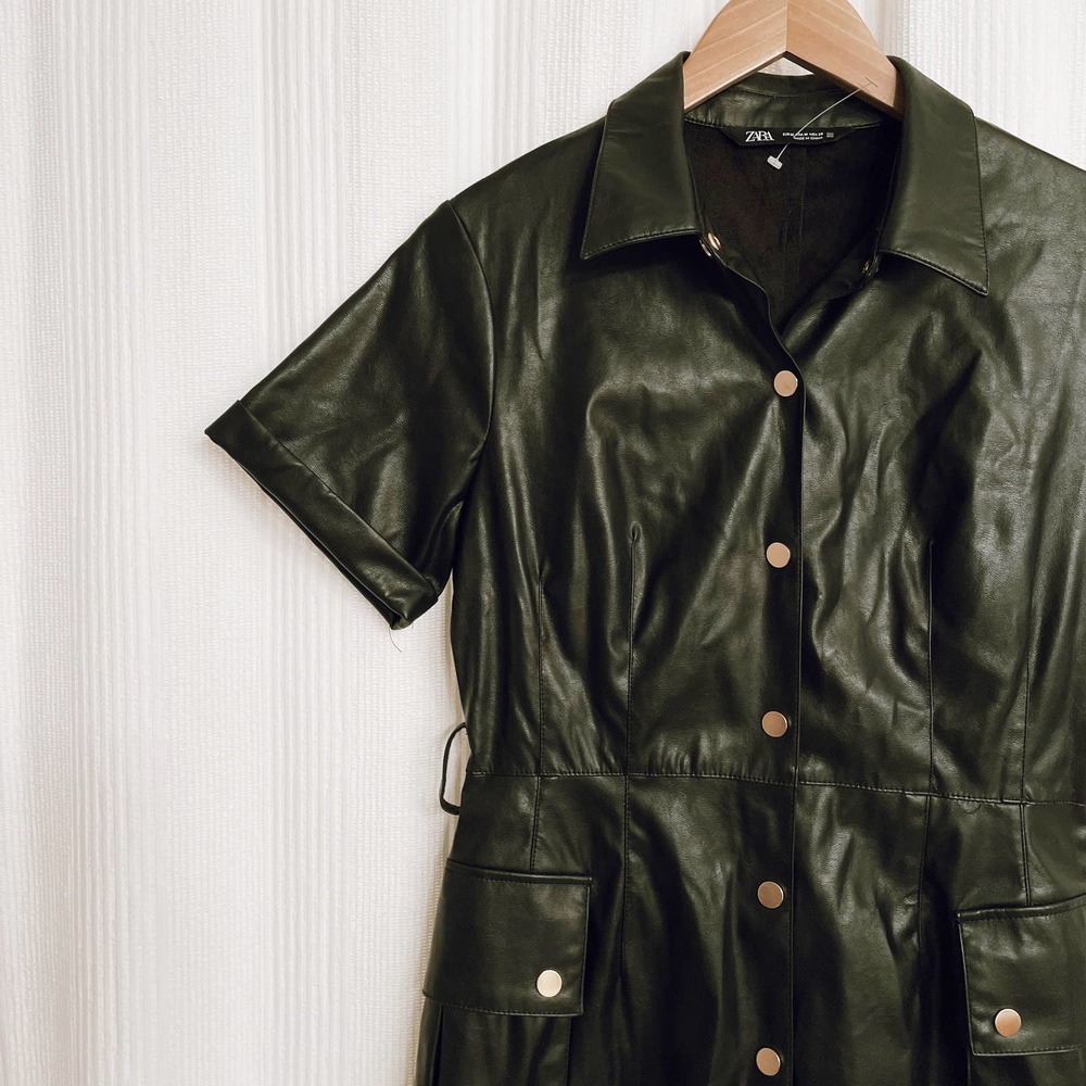 Zara Faux Leather Snap Front Dress Black - Picture 9 of 10